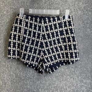 Blue Rain Shorts‎ Womens Medium Navy White Embroidered Lined Zip Classic Style